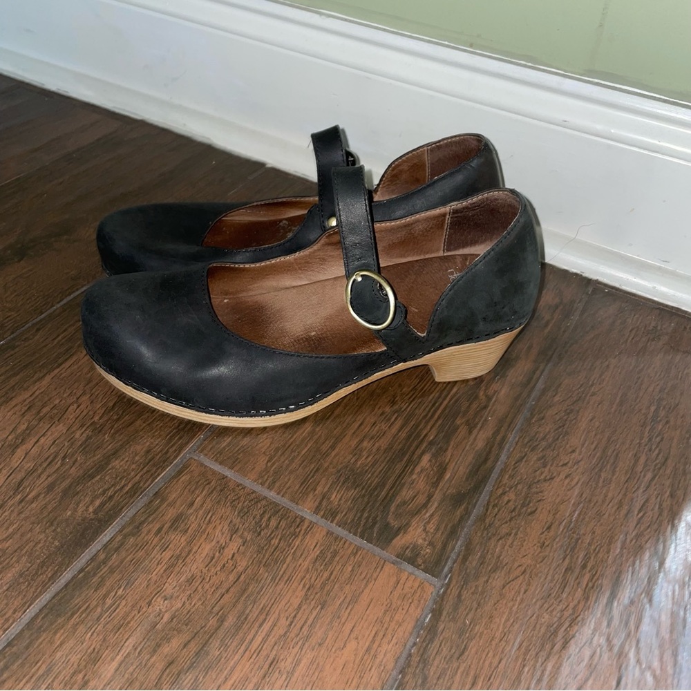 DANSKO Missy Black Nubuck Leather Mary Janes Clogs 40 / 10 Comfort Shoes